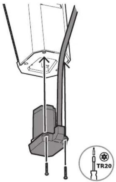 Technical diagram showing a mechanical assembly with labeled parts and a TR20 sensor icon