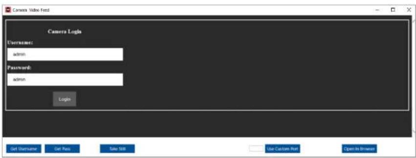 Camera Video Feed Camera Login Username: admin Password: admin Login Get Username Get Pass Take Still Use Custom Port Open In Window