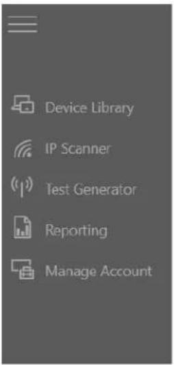 Device Library IP Scanner Test Generator Reporting Manage Account