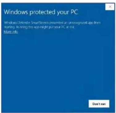 Windows protected your PC Windows Defender SmartScreen prevented an unrecognized app from starting. Running this app might put your PC at this site.