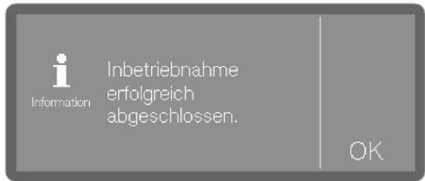 Information Inbetriebnahme erfolgreich abgeschlossen. OK