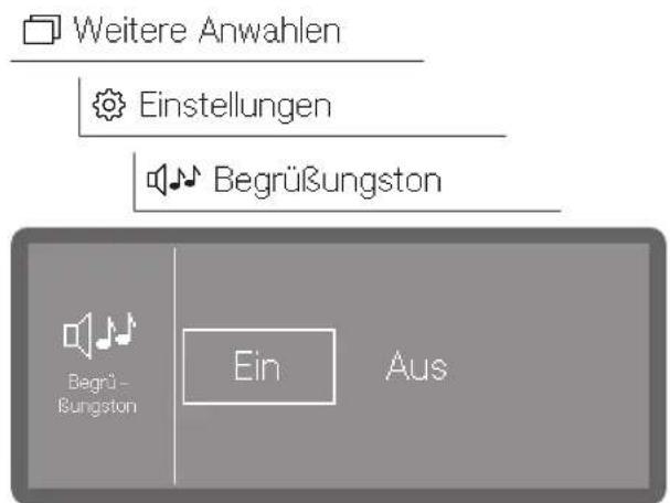 Weitere Anwahlen Einstellungen Begrüßungston Begrüßungston Ein Aus