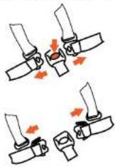 Diagram showing four steps of a mechanical assembly with arrows indicating motion and a checkmark in the final step.
