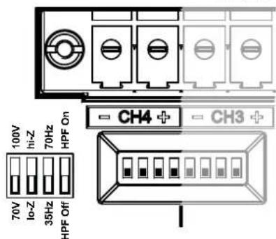 100V hi-Z 70Hz HPF On -CH4+ -CH3+ 70V lo-Z 35Hz HPF Off