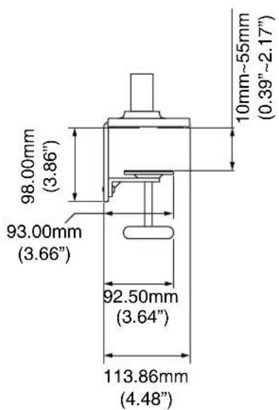 98.00mm (3.86") 93.00mm (3.66") 92.50mm (3.64") 113.86mm (4.48") 10mm~55mm (0.39"~2.17")
