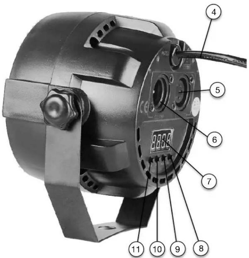 Labeled diagram of an electric motor with numbered parts and a digital display showing 8.889