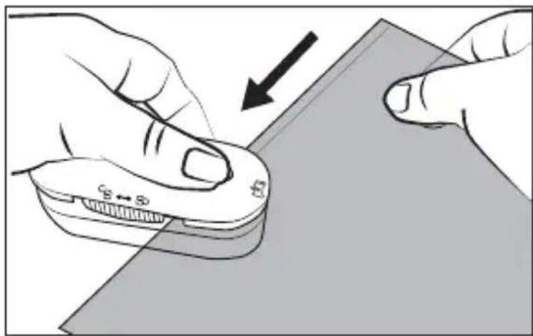 Diagram showing hands using a computer mouse to press a document with a scroll, indicating left-hand rule or action.