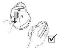 Diagram showing a hand holding a device with a labeled component and a checkmark indicating approval.