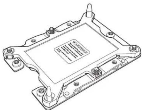 Technical line drawing of a computer processor casing with visible internal components and mounting holes (no text or symbols)