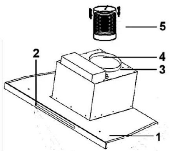 Technical diagram of a mechanical assembly with numbered components and labeled parts