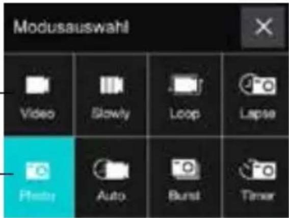 Modusauswahl Video Slowly Loop Lapse Photo Auto Burst Timer