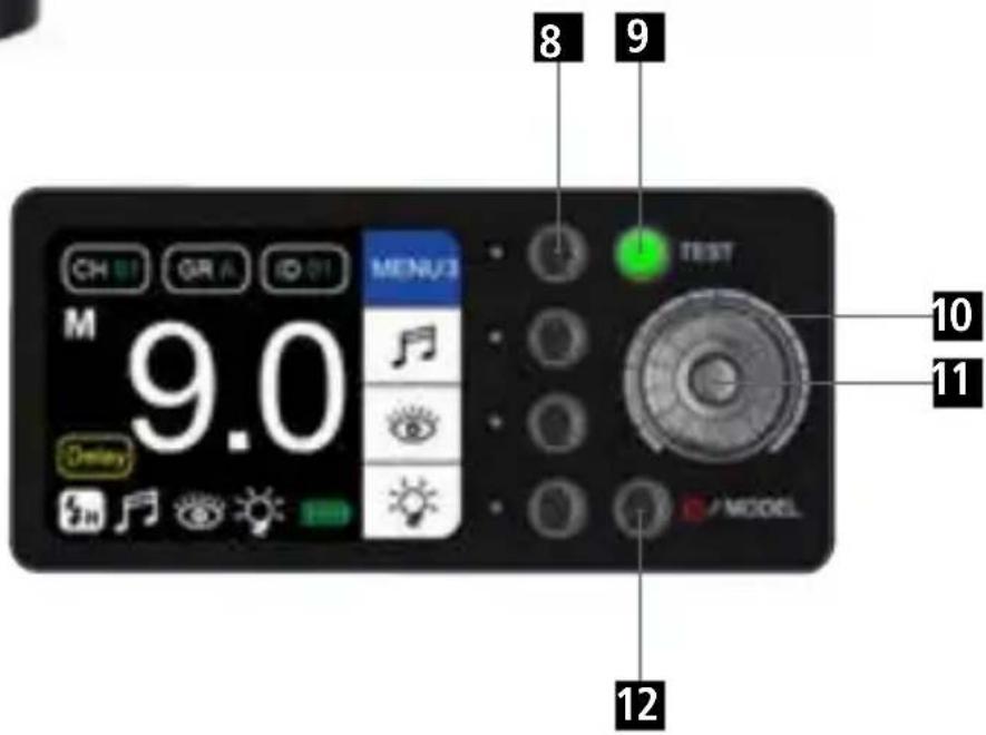 8 9 M 9.0 MENU/3 TEST 10 Delay 11 MODEL 12