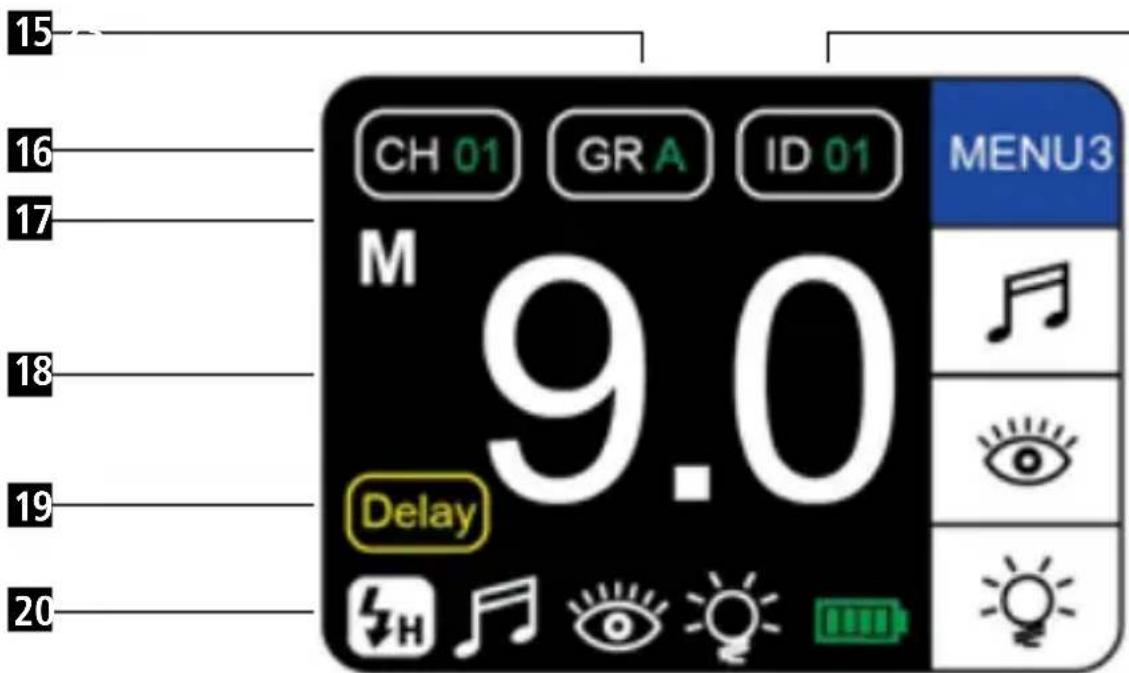 15 16 17 18 19 20 CH 01 GRA ID 01 MENU3 M 9.0 Delay