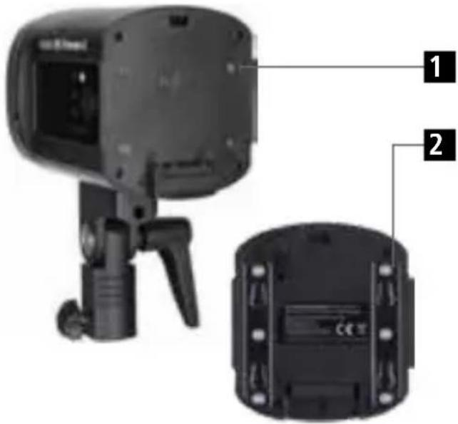 Diagram of a camera with labeled parts showing front and side views, including numbered annotations.