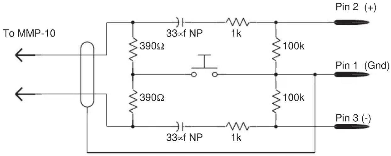To MMP-10 390Ω 33∞f NP 1k 100k 390Ω 390Ω 100k 33∞f NP 1k Pin 2 (+) Pin 1 (Gnd) Pin 3 (-)