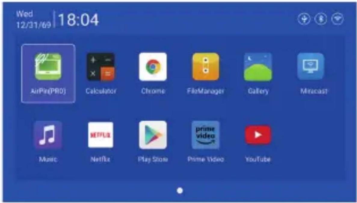 Wed 12/31/69 | 18:04 AirPin(PRO) Calculator Chrome FileManager Gallery Miracast Music Netflix Play Store Prime Video YouTube