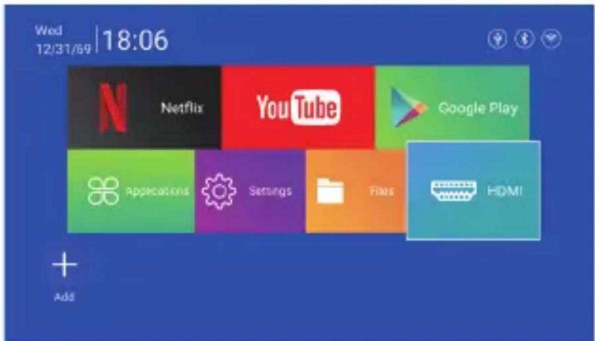 Wed 12/31/69 | 18:06 N Netflix YouTube Google Play Applications Settings Files HDMI + Add