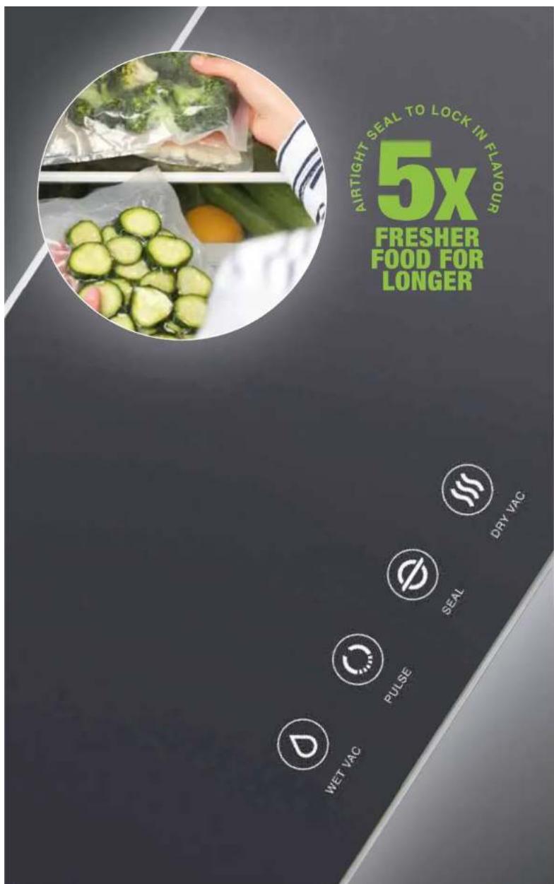 AIRTIGHT SEAL TO LOCK IN FLAVOUR 5x FRESHER FOOD FOR LONGER WET VAC DRY VAC SEAL PULSE