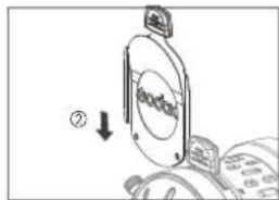 Diagram showing a device with a labeled component and directional arrow, likely illustrating a mechanical or electrical setup.