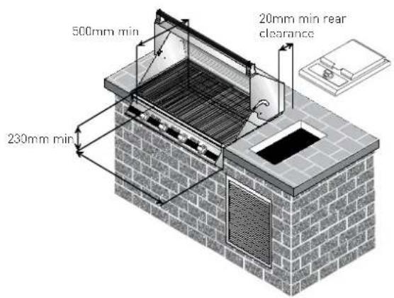 500mm min 230mm min 20mm min rear clearance