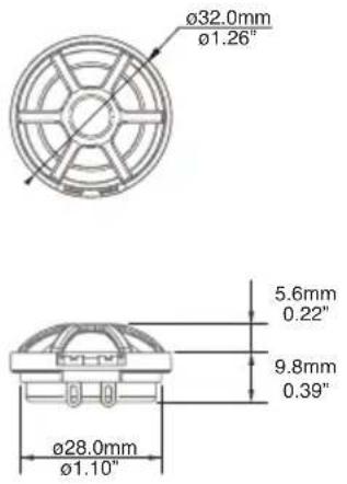 ø32.0mm ø1.26" 5.6mm 0.22" 9.8mm 0.39" ø28.0mm ø1.10"