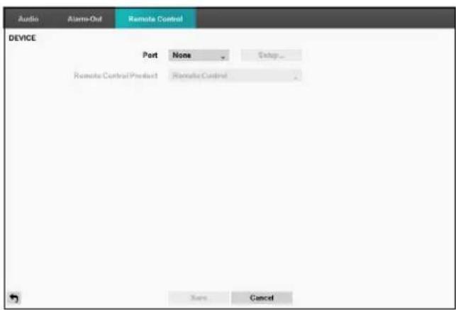 Audio Alarm-Out Remote Control DEVICE Port None Setup... Remote Control Product Remote Control Save Cancel