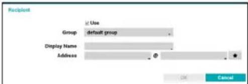 Recipient Group default group Display Name Address Use OK Cancel