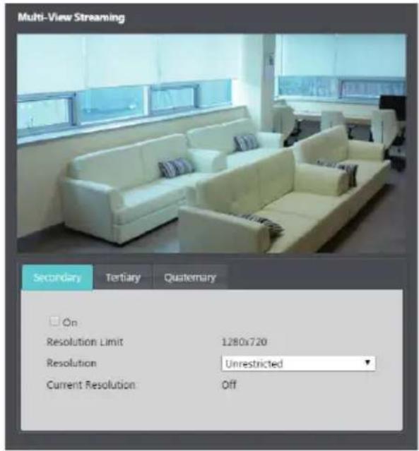 Multi-View Streaming Secondary Tertiary Quaternary On Resolution Limit 1280x720 Resolution Unrestricted Current Resolution Off