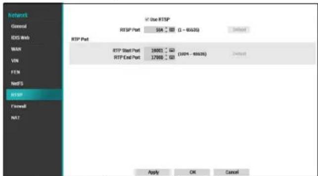 Network General IDS Web WAN VIN FEN NetFS RSIP Forward NAT Use RSIP RSIP Port 564 - 881 (3 - 85535) RTP Port RTP Start Port 18001 - 881 RTP End Port 17000 - 881 (3024 - 85535) Apply OK Cancel