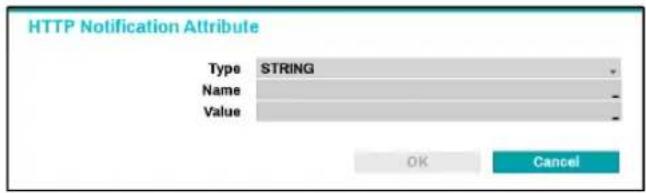 HTTP Notification Attribute Type STRING Name Value OK Cancel