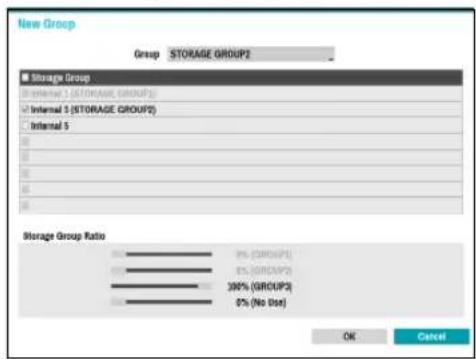 New Group Group STORAGE GROUP2 Storage Group Internal 1 (STORAGE GROUP2) Internal 5 (STORAGE GROUP2) Internal 3 Storage Group Ratio 0% (GROUP1) 0% (GROUP2) 300% (GROUP2) 0% (No Use) OK Cancel