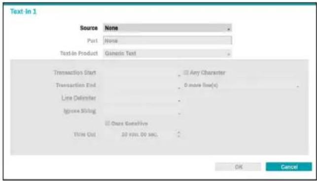 Text-In 1 Source None Port None Text-In Product Generic Text Transaction Start Any Character Transaction End 0 more line(s) Line Defender Ignore String Close Generate Write Out 20 mins.00 sec. OK Cancel