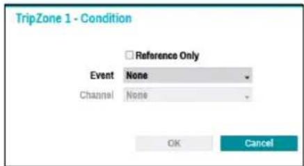 TripZone 1 - Condition □ Reference Only Event None Channel None OK Cancel