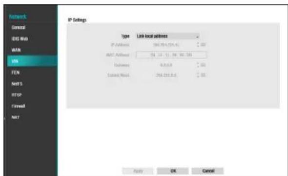Network General DNS Web WIN VU FEN NETS RTSP Forward NXT IP Settings Type Link local address IP Address: 196.754.274.43 AMT Address: 01.12.11.08.04.580 Outreach: 0.0.0.0 Subset Mode: 264.019.9.4 Finish OK Cancel