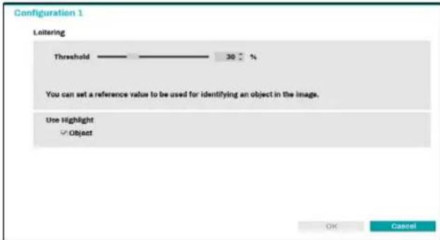 Configuration 1 Lettering Threshold 30 % You can set a reference value to be used for identifying an object in the image. Use Highlight ✓ Object OK Cancel