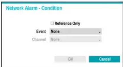 Network Alarm - Condition □ Reference Only Event None Channel None OK Cancel