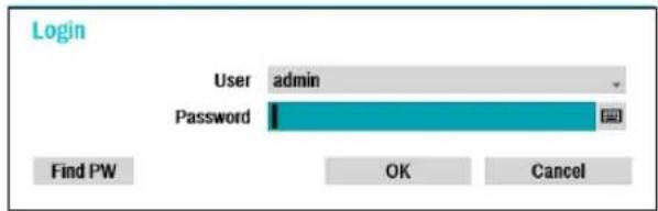 Login User admin Password Find PW OK Cancel