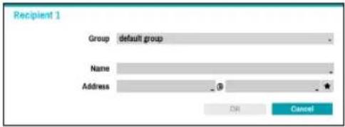 Recipient 1 Group default group Name Address OK Cancel