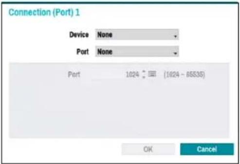 Connection (Port) 1 Device None Port None Port 1024 (1024 - 65535) OK Cancel