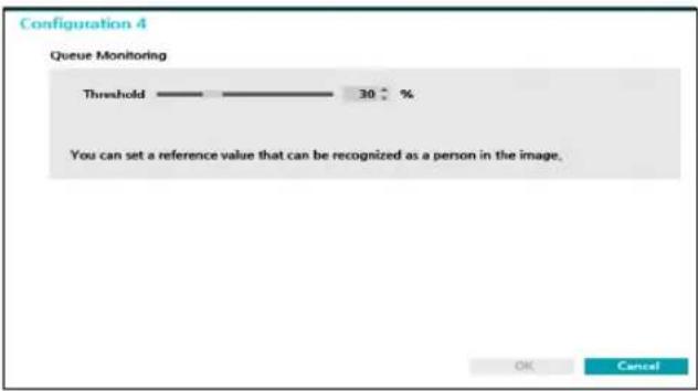 Configuration 4 Queue Monitoring Threshold 30 % You can set a reference value that can be recognized as a person in the image. OK Cancel
