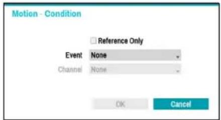 Motion - Condition □ Reference Only Event None Channel None OK Cancel