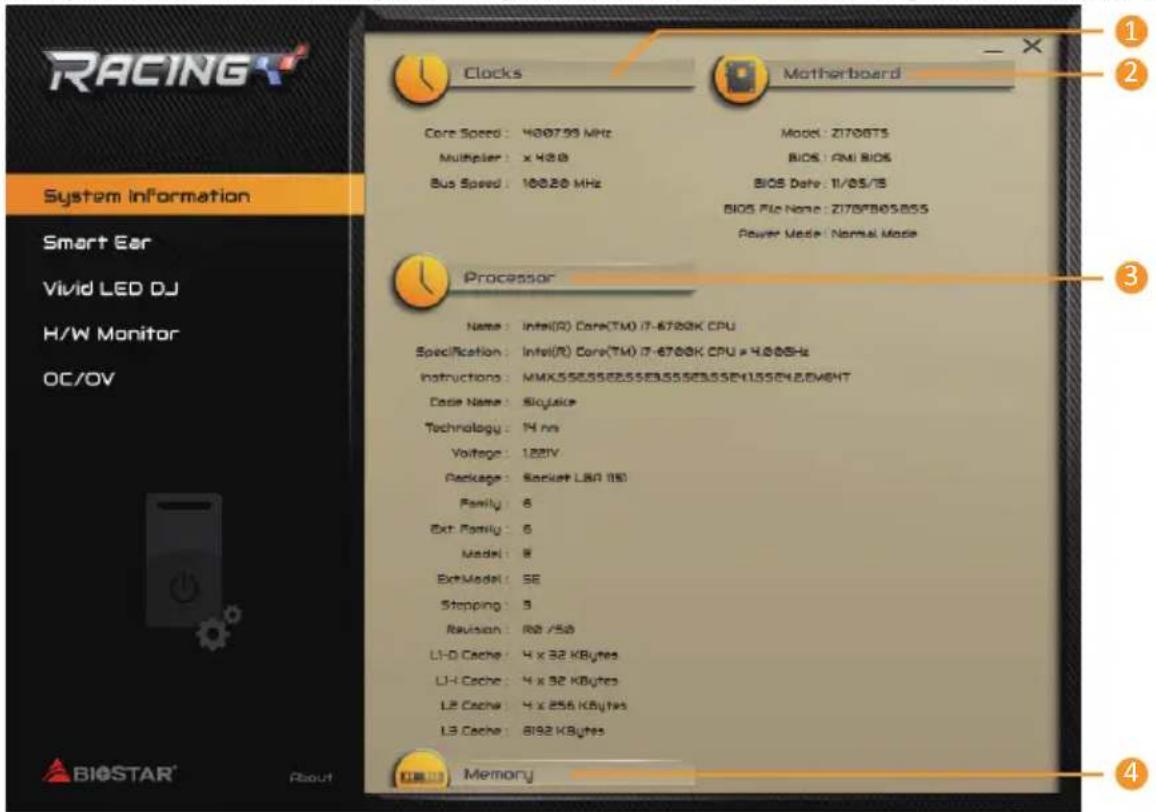 RACING System Information Smart Ear Vivid LED DJ H/W Monitor OC/OV Clocks Motherboard Core Speed: 4007.93 MHz Multiplier: x 48.0 Bus Speed: 100.20 MHz Model: Z170BTS BIOS: FMI BIOS BIOS Date: 11/05/15 BIOS File Name: Z170F805855 Power Mode: Normal Mode Processor Name: Intel(R) Core(TM) i7-6700K CPU Specification: Intel(R) Core(TM) i7-6700K CPU x 4.00GHz Instructions: MMX5555555555555555555555555555555555555555555555555555555555555555555555 Case Name: Biotype Technology: 14 ns Voltage: 1221V Package: Second LBA (11) Family: 6 Ext Family: 6 Model: 8 ExtModel: SE Stepping: 3 Revision: 80 / 50 U-D Cache: 4 x 32 KBytes U-H Cache: 4 x 32 KBytes U2 Cache: 4 x 258 KBytes U3 Cache: 8192 KBytes Memory