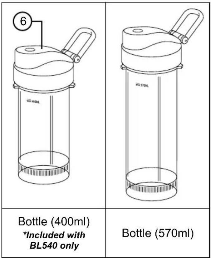 6 WJX 400mL WJX 570mL Bottle (400ml) *Included with BL540 only Bottle (570ml)