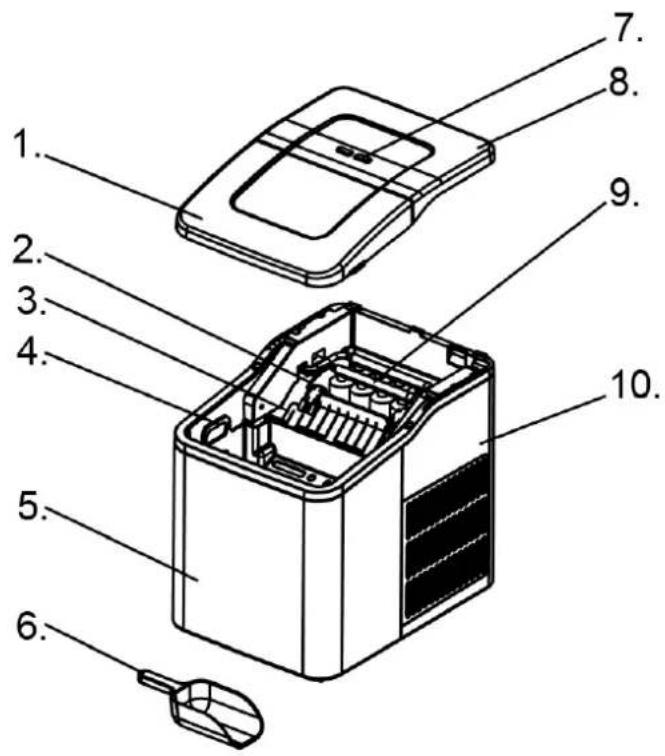 Exploded view diagram of a battery pack with numbered parts for identification