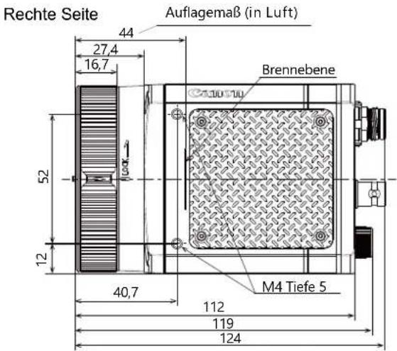 Rechte Seite Auflagemaß (in Luft) 44 27,4 16,7 Brennebene 52 12 40,7 112 119 124 M4 Tiefe 5