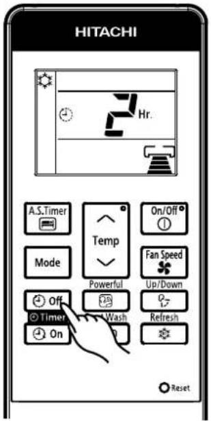 HITACHI 24hr. A.S.Timer Mode Temp Powerful On/Off ① Fan Speed Up/Down Refresh Reset