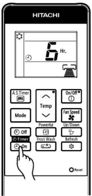 HITACHI 6 Hr. A.S.Timer Temp On/Off Mode Powerful Fan Speed Up/Down Off Timer Frost Wash Refresh On Reset