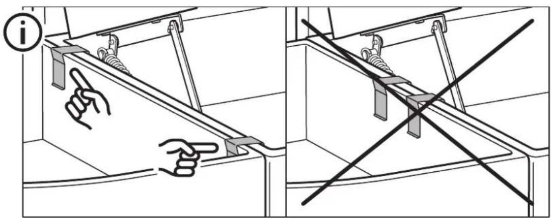 Technical diagram showing hand positioning and diagonal line crossing in a mechanical assembly, with labeled component (i)