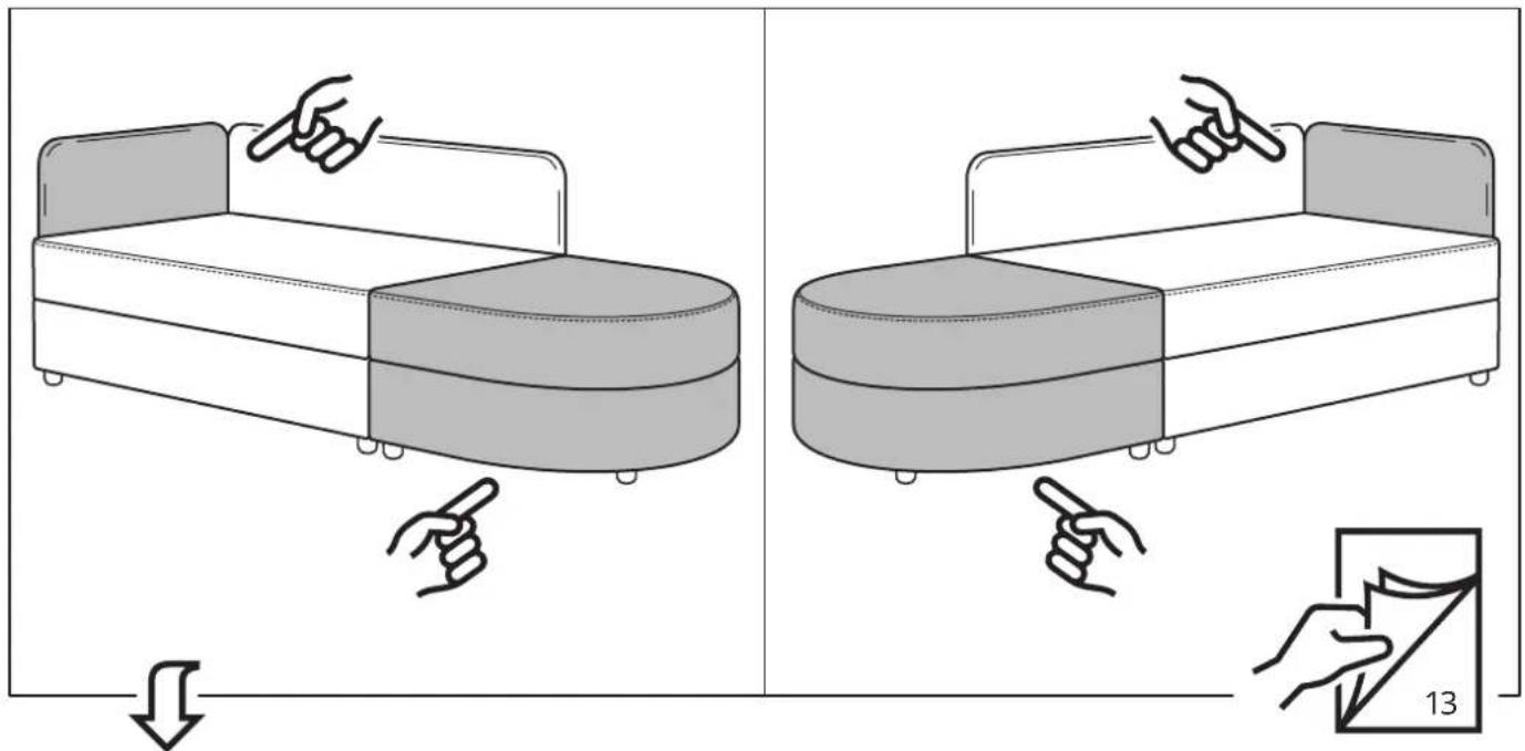 Diagram illustrating two different positions of a bed with hand gestures and a 13-inch angle measurement indicator.