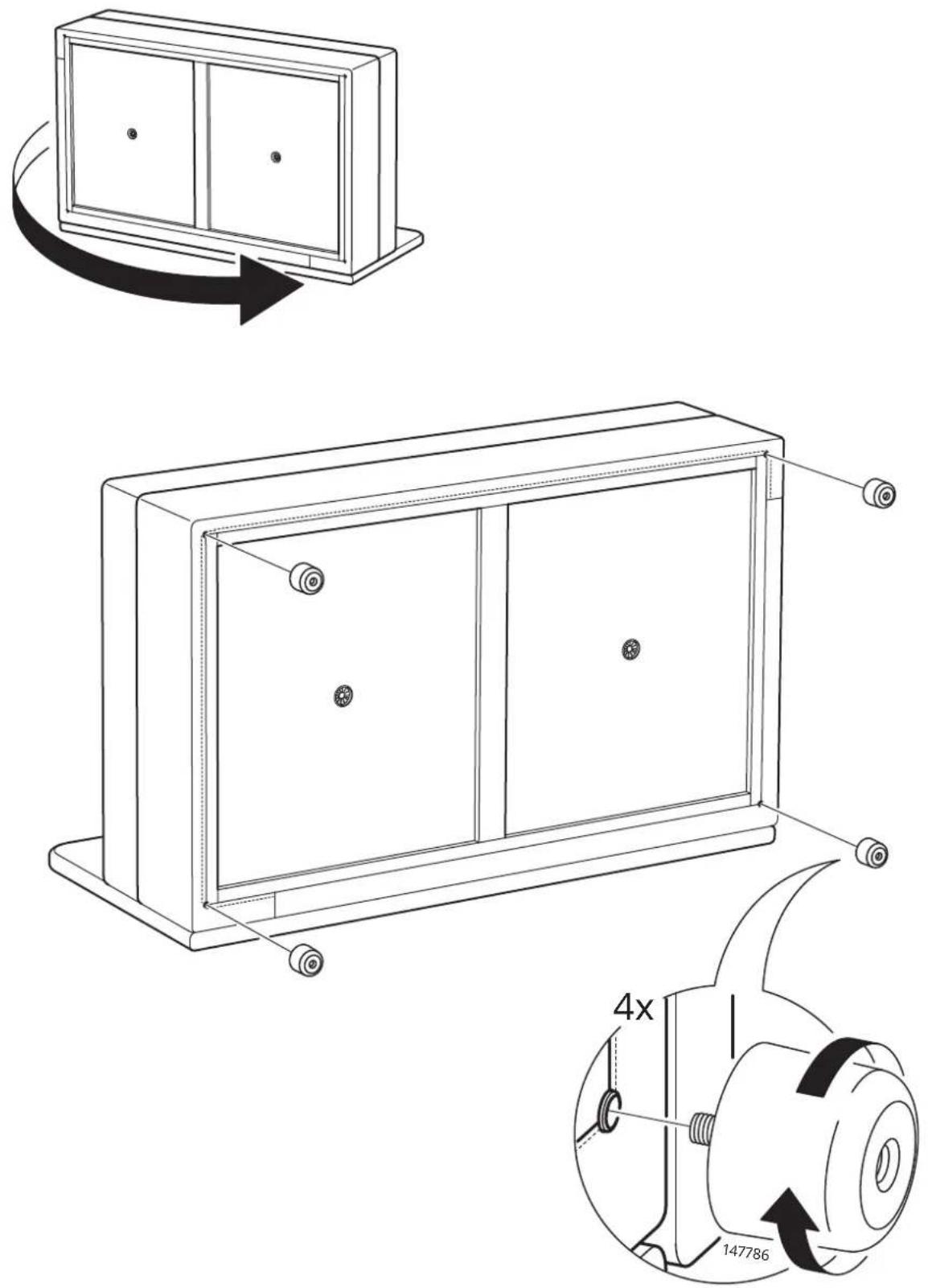 Technical diagram showing a cabinet with rotating components and a close-up of a mechanical component with labeled dimensions.